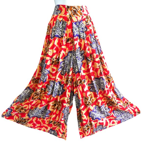 Vintage Wide Leg Gauchos Split Skirt Abstract Floral Pleated V Waist Worthington